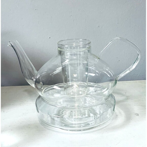 Schott Mainz Jenaer Glas Glass Teapot w/ Infuser &  Warming Base - 1950s Germany - Picture 1 of 6